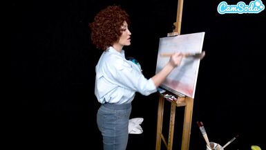 Big Tits MILF Ryan Keely Cosplay As Bob Ross Gets Horny During Painting Tutorial - 6 image