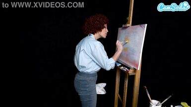 Big Tits MILF Ryan Keely Cosplay As Bob Ross Gets Horny During Painting Tutorial - 8 image
