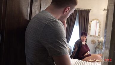 Aunt Judy's XXX - 56yo Busty Mature Stepmom Layla Bird catches her Stepson Watching her in Bed - 3 image