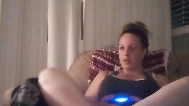Milf Smoking Cigarettes Playing Video Games In Mini Dress - 5 image