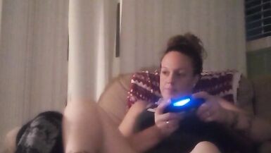 Milf Smoking Cigarettes Playing Video Games In Mini Dress - 6 image