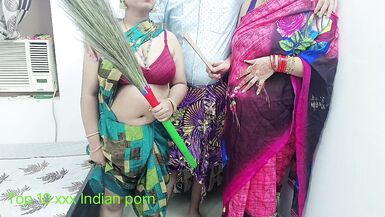 xxx Indian threesome sex with desi wife and Indian maid - 13 image