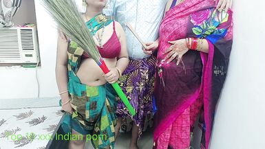 xxx Indian threesome sex with desi wife and Indian maid - 15 image