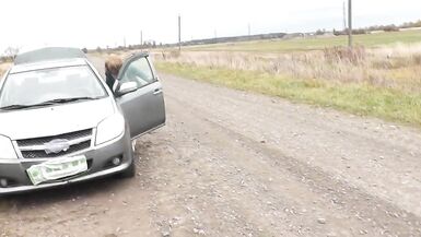 Sexy blonde MILF car broke down. Random passerby helped fix and fucked Milf in doggy style on hood of auto. Slut. Whore - 2 image