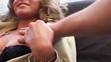 Busty blonde lady from Germany get her round ass sprayed with cum - 5 image