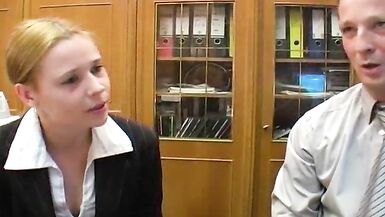 Blonde German secretary gets fucked by two loaded cocks - 2 image
