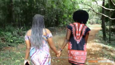After Romantic Stroll In The Jungle Black Lesbians Snack On African Pussy - 2 image