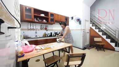 Ravioli Time! Naked Cooking. Regina Noir, a nudist cook at nudist hotel resort. Nude maid. Naked housewife. Scene 1 - 9 image