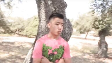 Blonde teaches an inexperienced Asian dude how to fuck