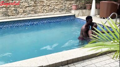 Christmas and New Year Vacation on a swimming pool sex