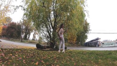 Longpussy, Sheer Pants, Diapers and a Giant Butt Plug in Public on a gray Day. - 5 image