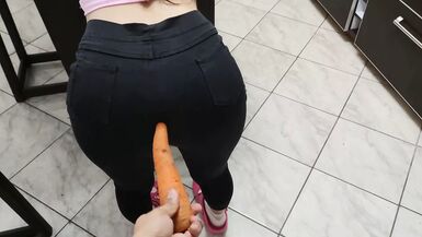 Inexperienced Unsatisfied Hot Wife Is Eager for a Big Cock and I told her to fuck her with the carrot in her ass - 1 image