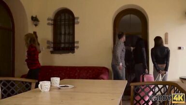 DADDY4K. Old and inexperienced FFM threesome behind fat mom's back - 2 image