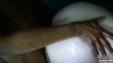 Amateur slut riding black shaft in threesome - 2 image