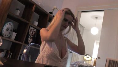 All Natural Wonderfully Beautiful Big Boobs Blonde Wife in Sexy White Summer Dress teases to seduce (en anglais)