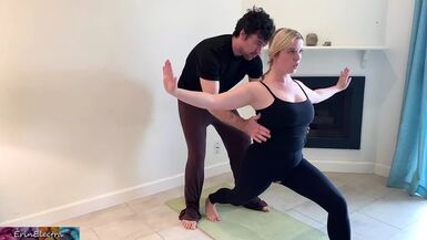 Stepson helps stepmom with yoga and stretches her pussy - 1 image
