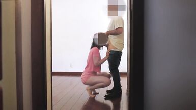 Irrumation wife talking on the phone with her spouse.