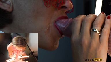 4K - madre Id como a la mierda Perra enmascarado con lápiz labial da oral-servicio y adquiere todo el semen en su lengua en primer plano - 9 image