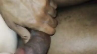 Dark man plays with white bawdy cleft and jism pie - 2 image