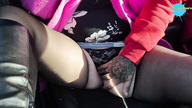 Wife plays with Her slit during the time that on a drive - 11 image