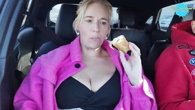 Wife plays with Her slit during the time that on a drive - 7 image