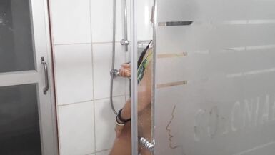 THE CARNAL FEMALE-DOM WASHES HER GAZOO AND BAWDY CLEFT WHEN LEAVING THE SAUNA - 15 image