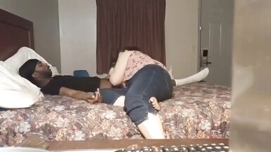 Wench Wife sucks BBC during the time that white hubby in washroom