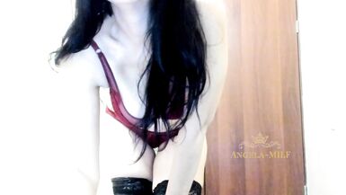 Ebon haired mother I'd like to fuck in lace nylons and burgundy hawt pants dances and arouses silly dicks / Angela-mother I'd like to fuck - 12 image