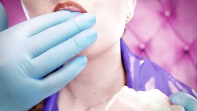 ASMR: eating food with braces, blue nitrile gloves fetish (SFW movie) Arya Grander - 13 image