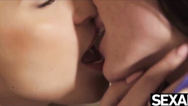 See this hot golden-haired and hawt brunette hair take up with the tongue cum-hole skilfully - 2 image