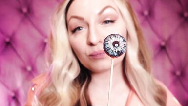 ASMR: blue nitrile gloves and candy engulfing, wearing pink PVC coat, cutie in braces (Arya Grander) - 3 image