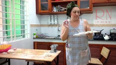 Ravioli Time! Nude Cooking. Regina Noir, a nudist cook at nudist hotel resort. Stripped maid. Bare hou - 1 image