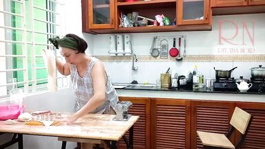 Ravioli Time! Nude Cooking. Regina Noir, a nudist cook at nudist hotel resort. Stripped maid. Bare hou - 10 image