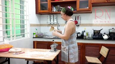 Ravioli Time! Nude Cooking. Regina Noir, a nudist cook at nudist hotel resort. Stripped maid. Bare hou - 2 image