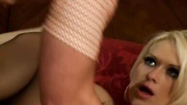Hot, lustful blond, Stacy Silver, wearing hot underware and haunch-high nylons, receives her constricted bald slit drilled - 14 image