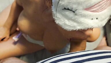 I engulf him lustfully and paw him until this guy fills my large boobs with cum