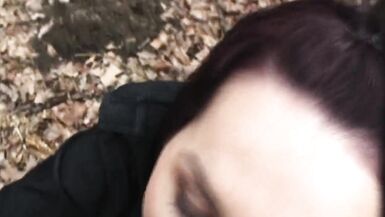 brunette hair mother I'd like to fuck likes to engulf a stranger's cock outdoors - 13 image