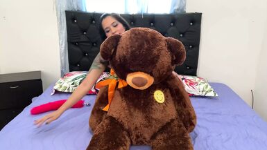 JhoanitaCat playing with her teddy masturbates him and copulates him in the a-hole - 1 image