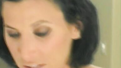Hawt cock engulfing black haired wench likes facial load after getting drilled - 2 image