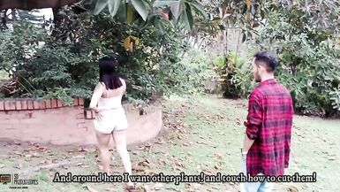 Vayolet's lustful woman fulfills her dream with the gardener secretly from her stepfather - Porn in Spanish - 2 image