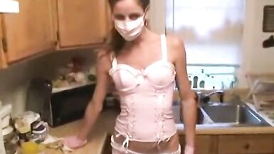 Sexy maid stops cleaning to jerk and suck my hard cock - 2 image