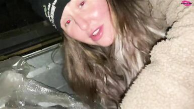 Wicked street cutie in the dumpster stripping