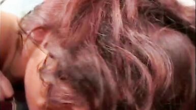 Hot dark brown with a tattoo acquires pumped in her throat and her little muff - 9 image