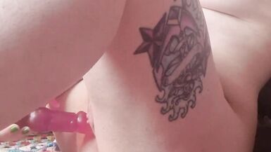 Petite obese altgirl orgasming with rabbit sex-toy, tattooed and pierced with lots of groaning - 13 image