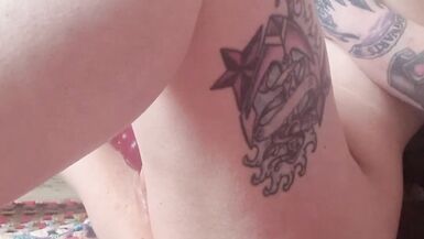 Petite obese altgirl orgasming with rabbit sex-toy, tattooed and pierced with lots of groaning - 4 image