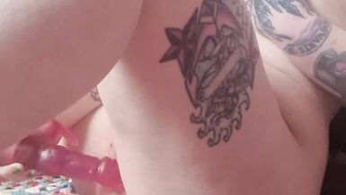 Petite obese altgirl orgasming with rabbit sex-toy, tattooed and pierced with lots of groaning - 6 image