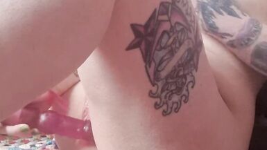 Petite obese altgirl orgasming with rabbit sex-toy, tattooed and pierced with lots of groaning - 9 image