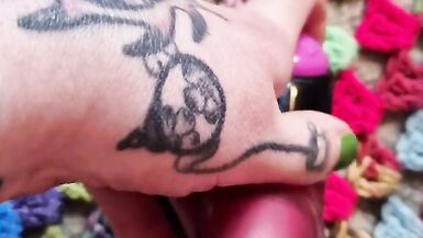 Close up banging muff with rabbit marital-device, tattooed little person, POV - 15 image