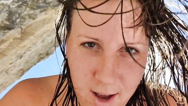 STEP MAMMA PUMPING ON A NUDUISTIC BEACH WITH STEPSON WHILST HUSBANDS SWIM.