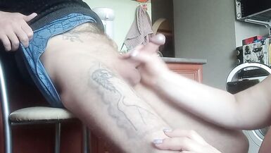 a fat woman naked jerks off my cock to a cumshot in the kitchen - 13 image